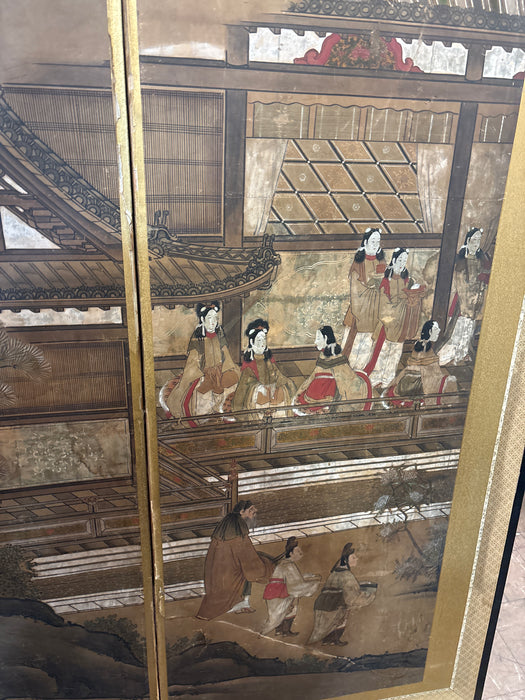 PAIR OF LARGE BLACK FRAMED ASIAN PANELS - AS FOUND