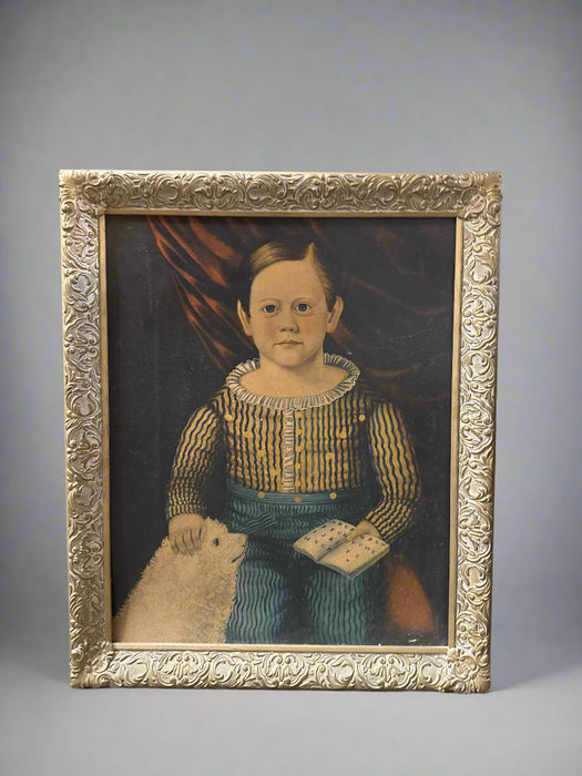 VINTAGE GIRL PORTRAIT ON CARDBOARD IN GOLD FRAME