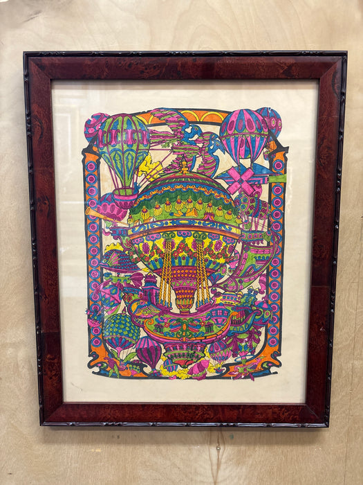 BURLWOOD FRAMED MULTICOLORED PRINT OF HOT AIR BALOONS