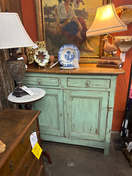 GREEN PAINTED FARM HOUSE OAK TOP SERVER