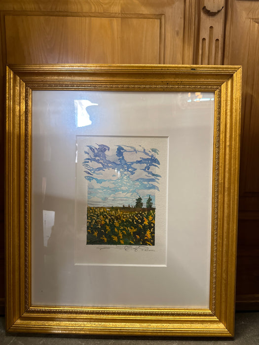 WATERCOLOR VERITCAL PAINTING IN GOLD FRAME