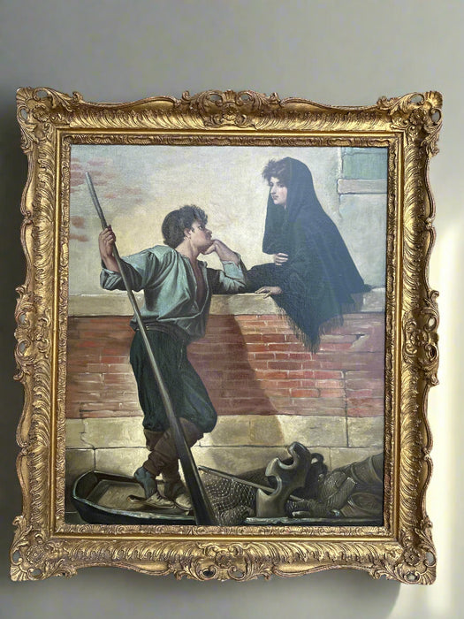 OIL ON CANVAS PAINTING OF ITALIAN LOVERS CIRCA 1800S