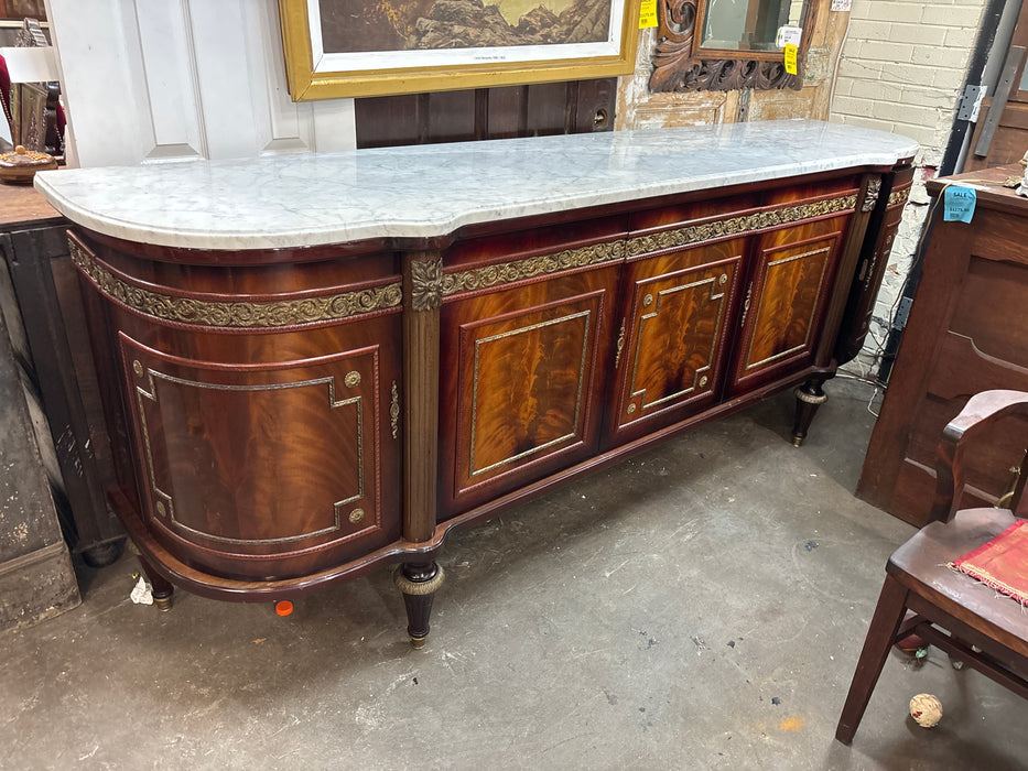LOUIS XVI WHITE MARBLE TOP 4 DOOR CURVED ENDS SIDEBOARD