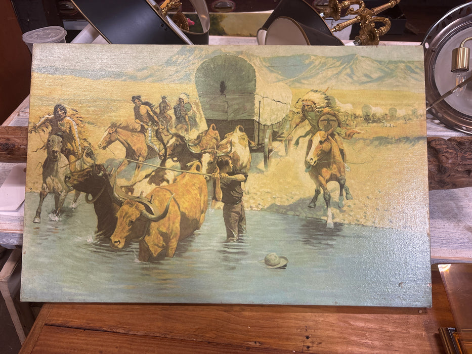 MEDIUM UNFRAMED INDIAN GICLEE  OF “THE EMIGRANTS” - SIGNED FREDERIC REMINGTON