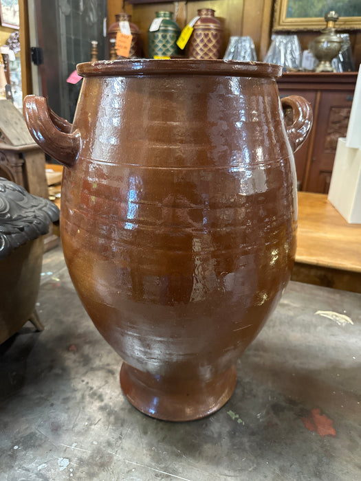 OVOID POTTERY LARGE CROCK WITH HANDLES
