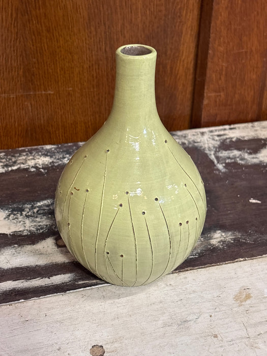SMALL GREEN GLAZED POTTERY BUD VASE