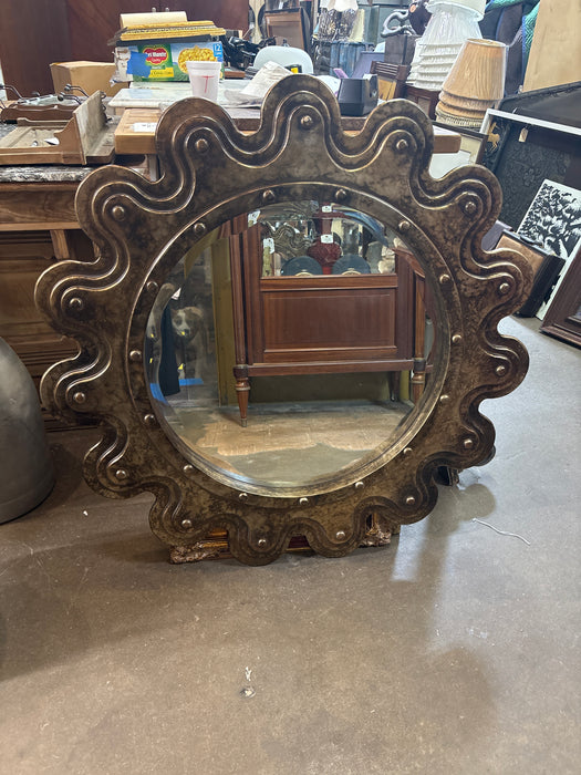 LARGE DARK GOLD SCALLOPED BEVELED WALL MIRROR - BY CAROLINA MIRRORS