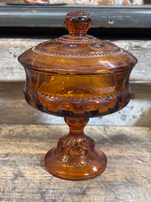 AMBER CANDY DISH WITH LID