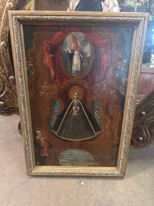 FRAMED 18TH CENTURY RELIGIOUS OIL PAINTING OF MARY