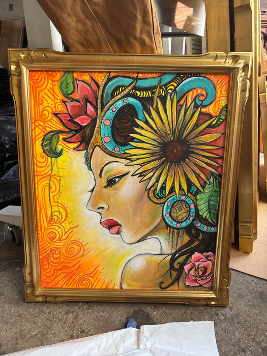 COLORFUL PORTRAIT OF GIRL WITH FLOWERS IN HER HAIR BY CHARISSA F. GUIRIERREZ