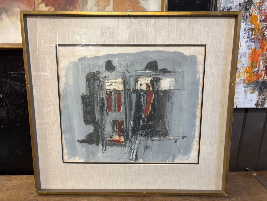 FRAMED ABSTRACT GUACHE ON PAPER - SIGNED JUAN VENTAYOL