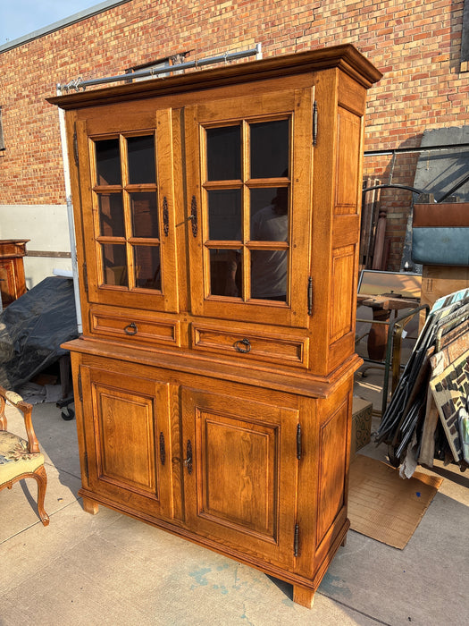 2 PIECE OAK MULLIONED DOOR CABINET-PEGGED