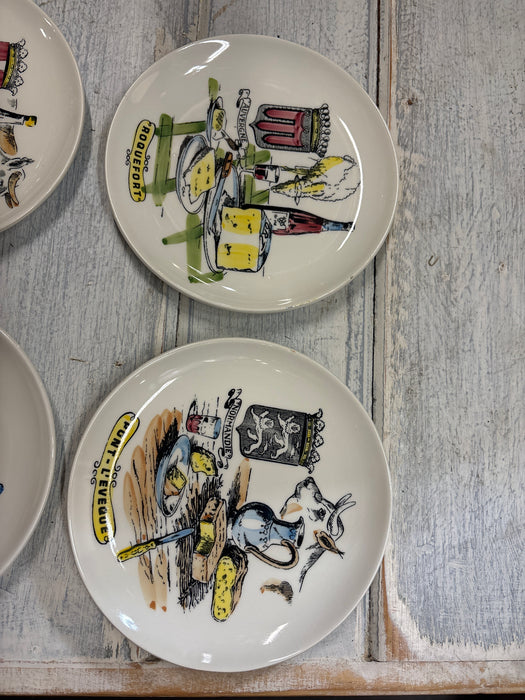GIEN FRANCE SET OF 6 MIDCENTURY CHEESE AND WINE PLATES IN BOX