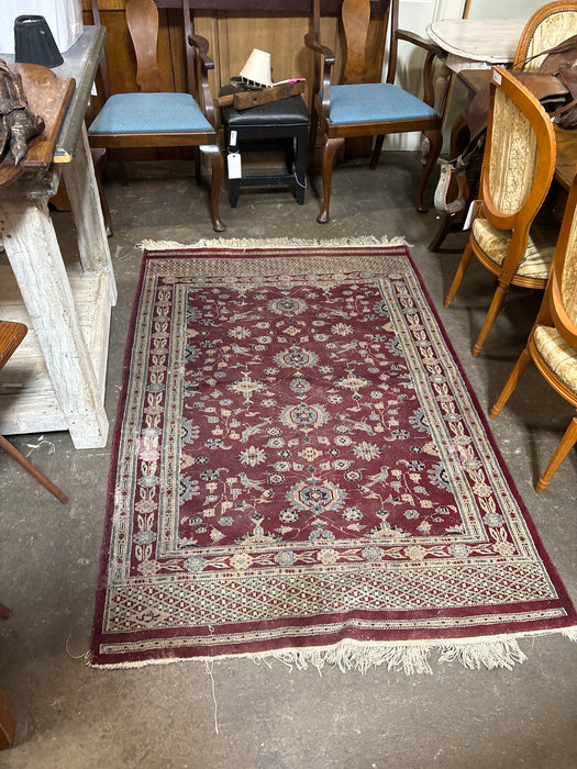 RED, BLUE AND GREEN HANDWOVEN RUG - AS FOUND