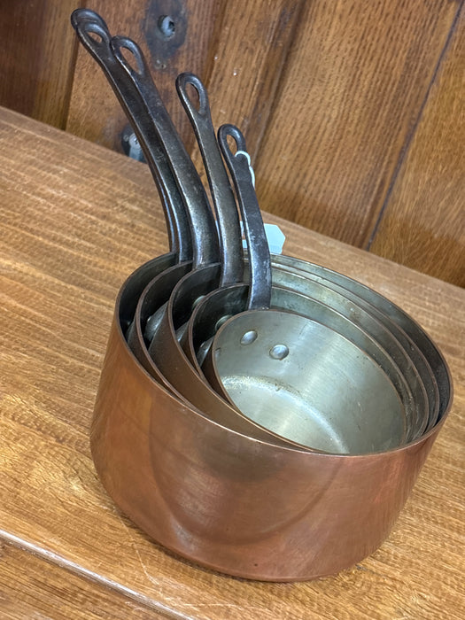 HEAVY WEIGHT FRENCH COPPER CLAD GRADUATED SIZE SAUCE PAN