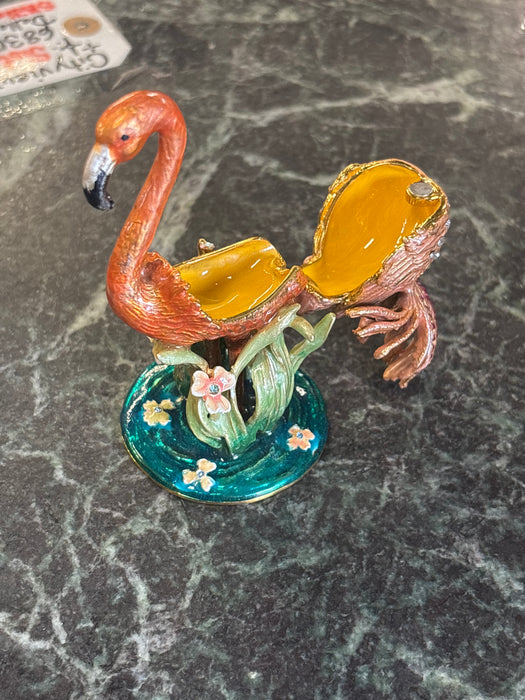 SMALL ENAMELED AND JEWELED PINK FLAMINGO BOX