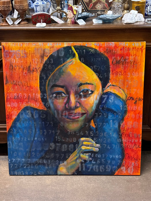 LARGE ORANGE ACRYLIC PORTRAIT ON CANVAS - SIGNED CYNTHIA SAATHOFF 2010