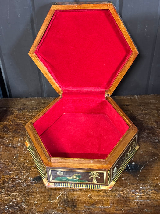 RED LINED EGYPTIAN BOX WITH MOTHER OF PEARL INLAY