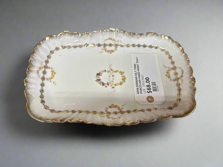 KPM GERMAN GILT TRIM PORCELAIN HAND PRINT TRAY