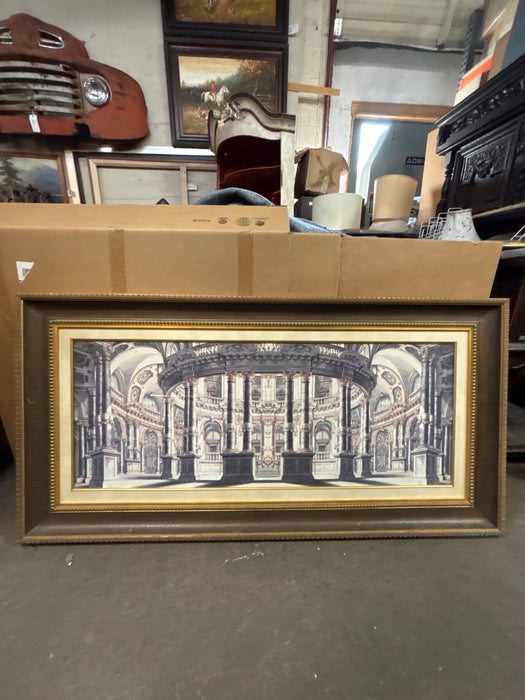 LARGE FRAMED ARCHITECTURAL INTERIOR PRINT