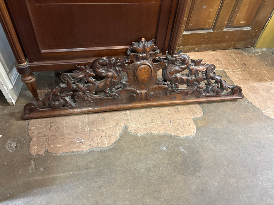 HUGE 1880'S OAK CARVED GRIFFINS PEDIMENT