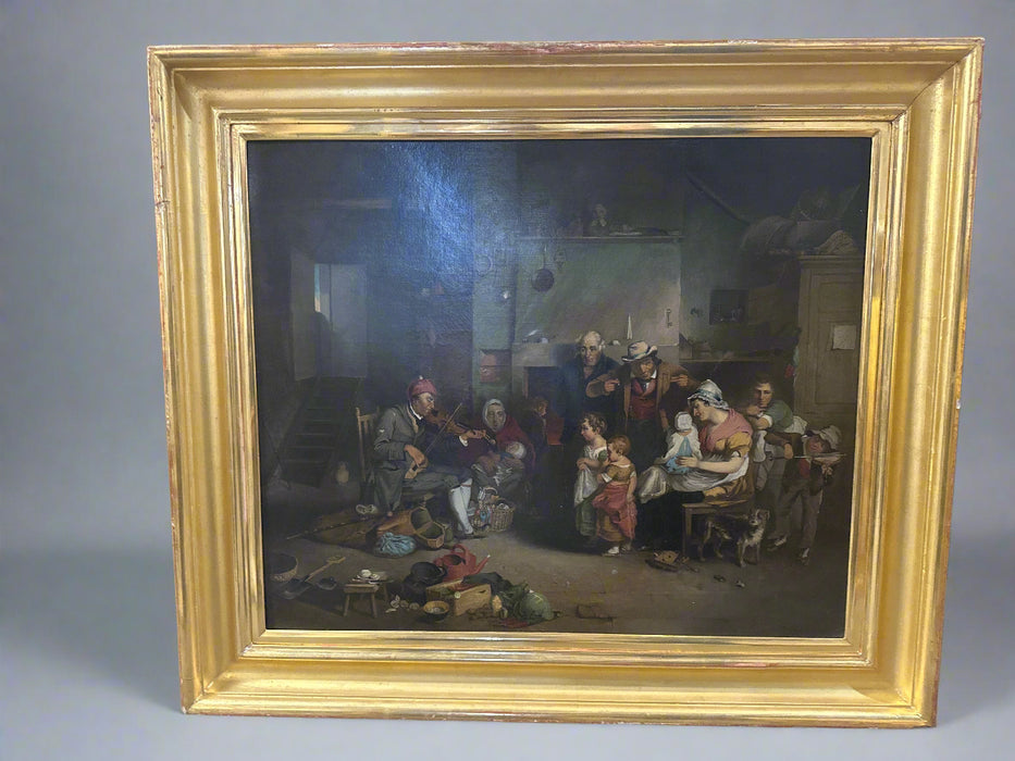 19TH CENTURY RELINED INTERIOR SCENE OIL ON CANVAS PAINTING