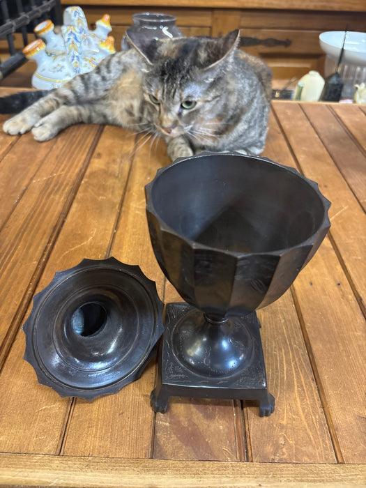 BRONZED METAL URN WITH LID