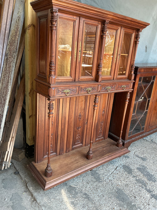 SHALLOW GLASS FRONT RENAISSANCE REVIVAL CREDENZA VITRINE