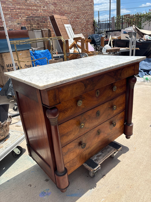 EARLY EMPIRE WHITE MARBLE TOP 4 DRAWER CHEST WITH CONCAVE KNOBS