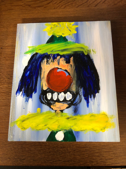 SMALL CLOWN PAINTING ON BOARD SIGNED JOHN TOROK