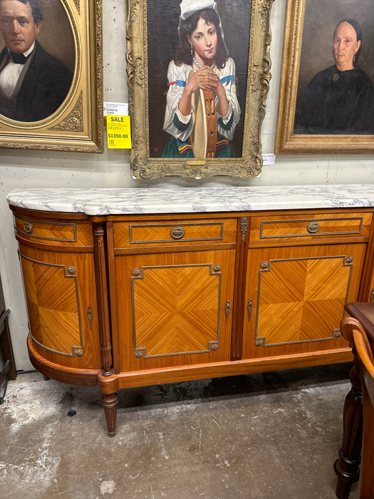 LOUIS XVI FRUIT WOOD WHITE MARBLE TOP 4 DOOR SIDEBOARD