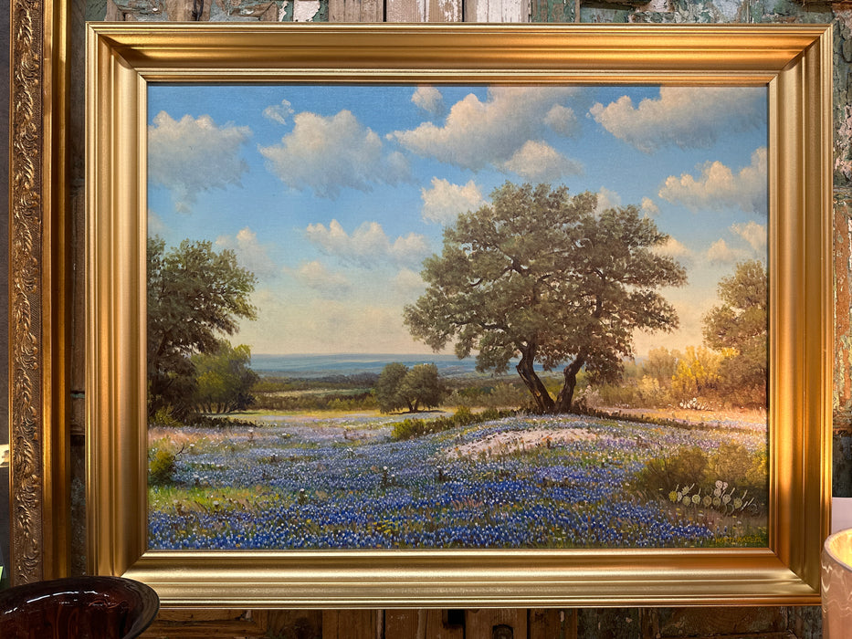 BLUE BONNET OIL ON CANVAS PAINTING BY RW THRASHER