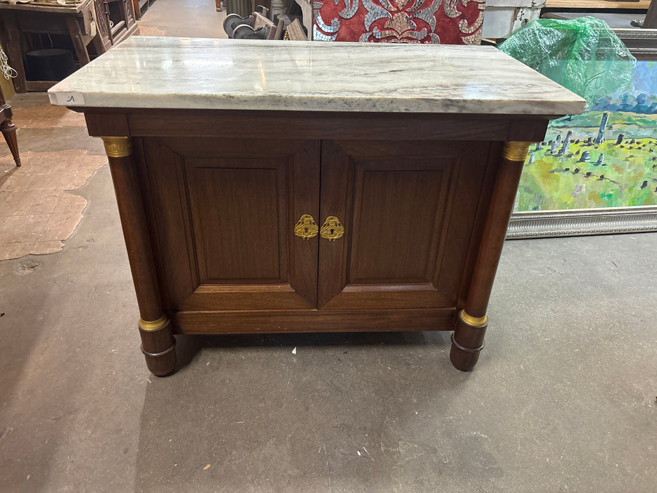 4 DOOR MARBLE TOP EMPIRE MAHOGANY CABINET