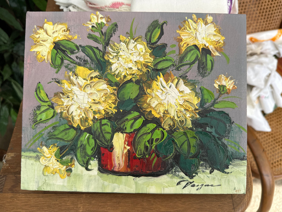 SMALL UNFRAMED IMPASTO OIL PAINTING OF FLOWERS BY VARGUS