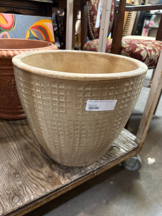 TALL WAFFLE PATTERN POTTERY PLANTER