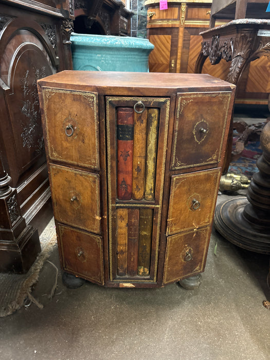 LEATHER CUPBOARD SIDE TABLE WITH FAUX BOOKS