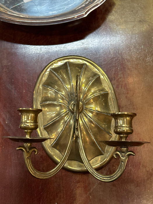 BRASS DOUBLE ARM WALL SCONCE WITH OVAL BACK PLATE