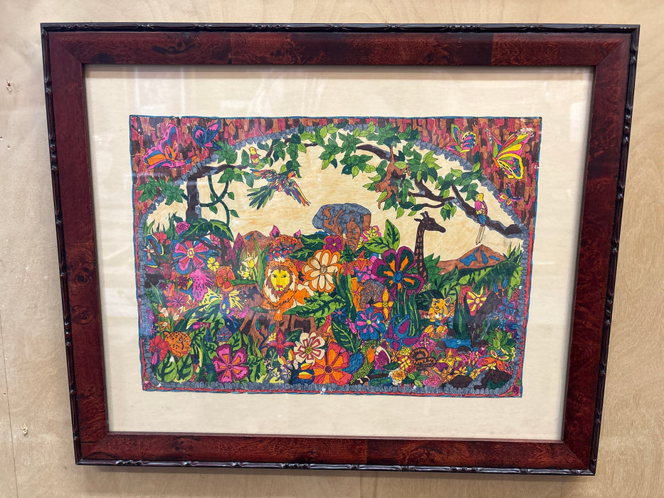 BURLWOOD FRAMED MULTICOLORED ANIMAL KINGDOM PRINT
