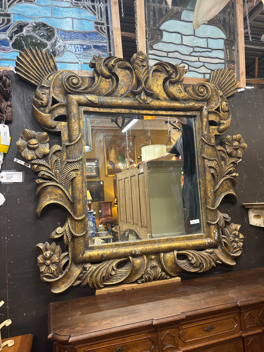 LARGE GOLD CARVED WOOD MIRROR