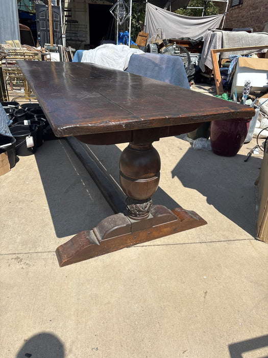 LONG DARK OAK TRESTLE BASE TABLE WITH BREAD BOARD ENDS