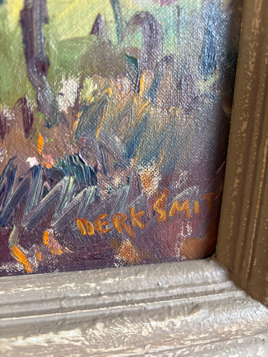 SMALL FRAMED LANDSCAPE OIL PAINTING SIGNED DERK SMIT - LISTED ARTIST
