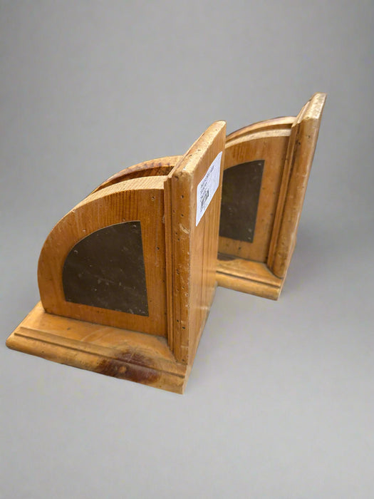 PAIR OF CURVED WOOD BOOKENDS
