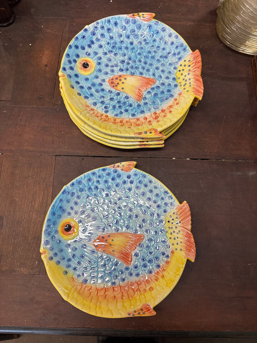 SET OF 5 ITALIAN YELLOW FISH PLATES