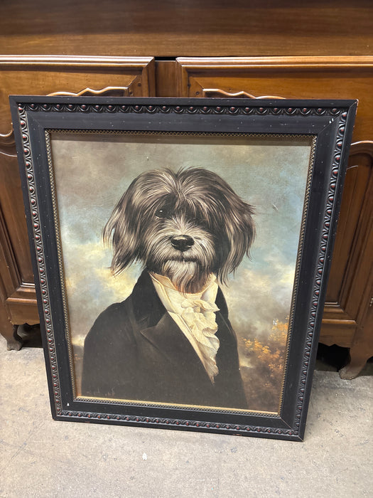 LARGE BLACK FRAMED PORTRAIT OF AN ANTHROPOMORPHIC DOG - SIGNED THIERRY PONCELET