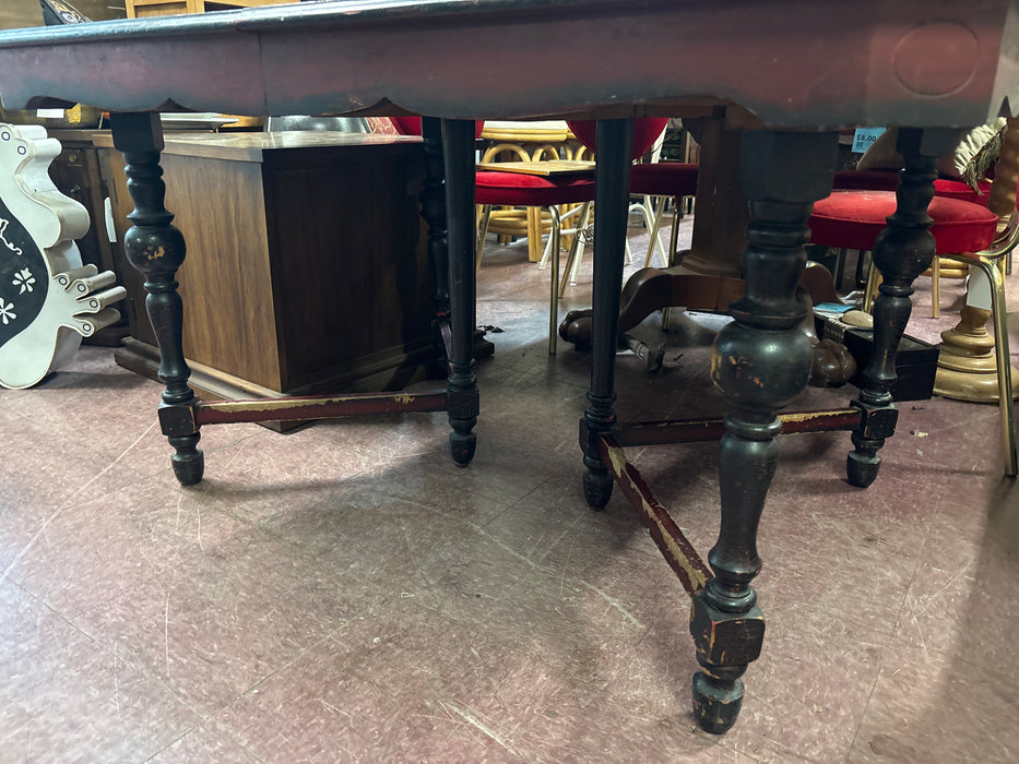 LARGE COTTAGE PAINTED TURNED LEG TABLE