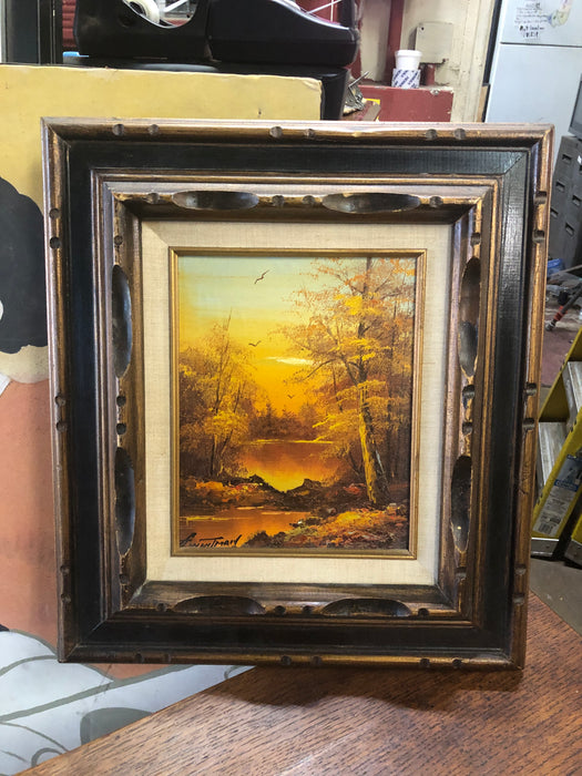 SIGNED PAINTING OF AUTUMN FOREST LAKE