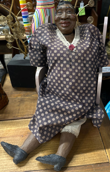 CARVED WOOD  BLACK WOMAN IN ROCKER