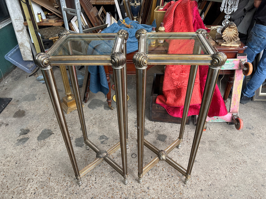 PAIR OF LABARGE STEEL AND BRASS PLANT STANDS IN FRENCH NEO CLASSICAL STYLE