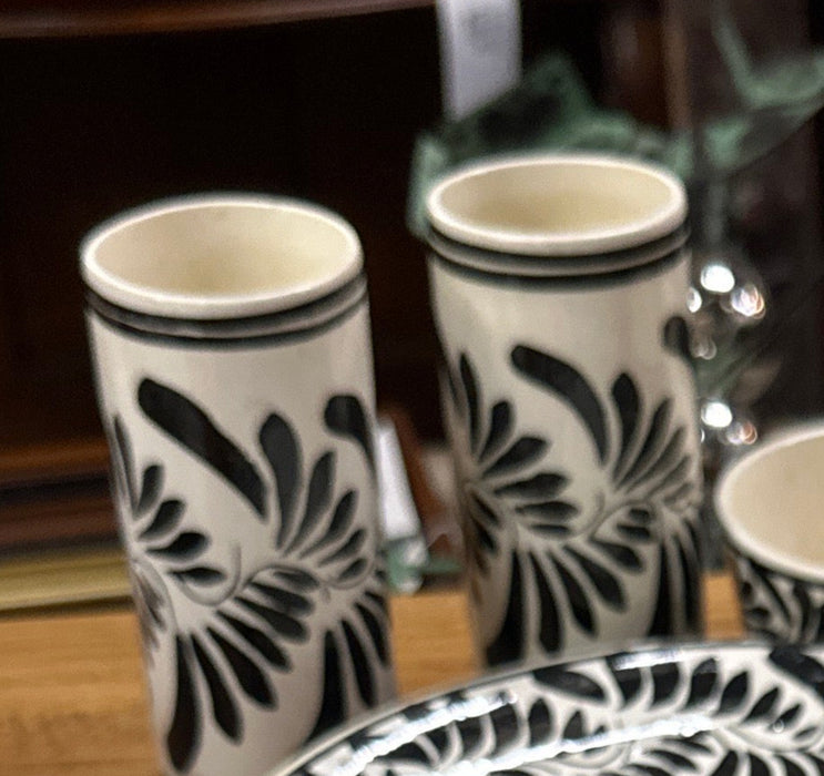 PAIR OF SMALL BLACK AND WHITE VASES