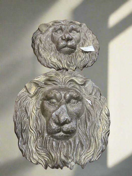 SET OF 2 HEAVY CAST IRON LION FACES